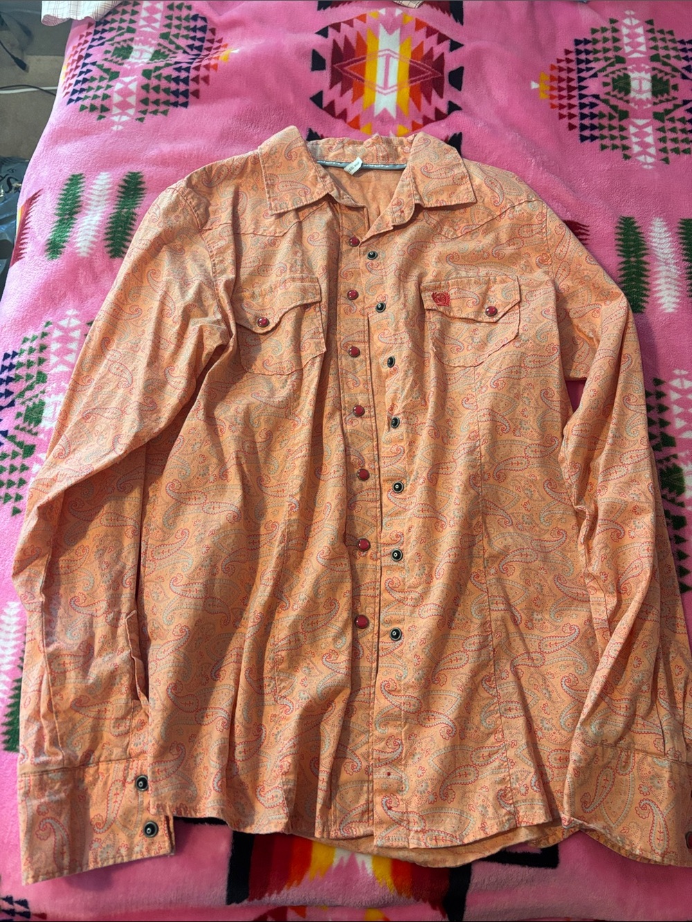 Cinch Orange Paisley Long-Sleeve Western Button-Down Shirt